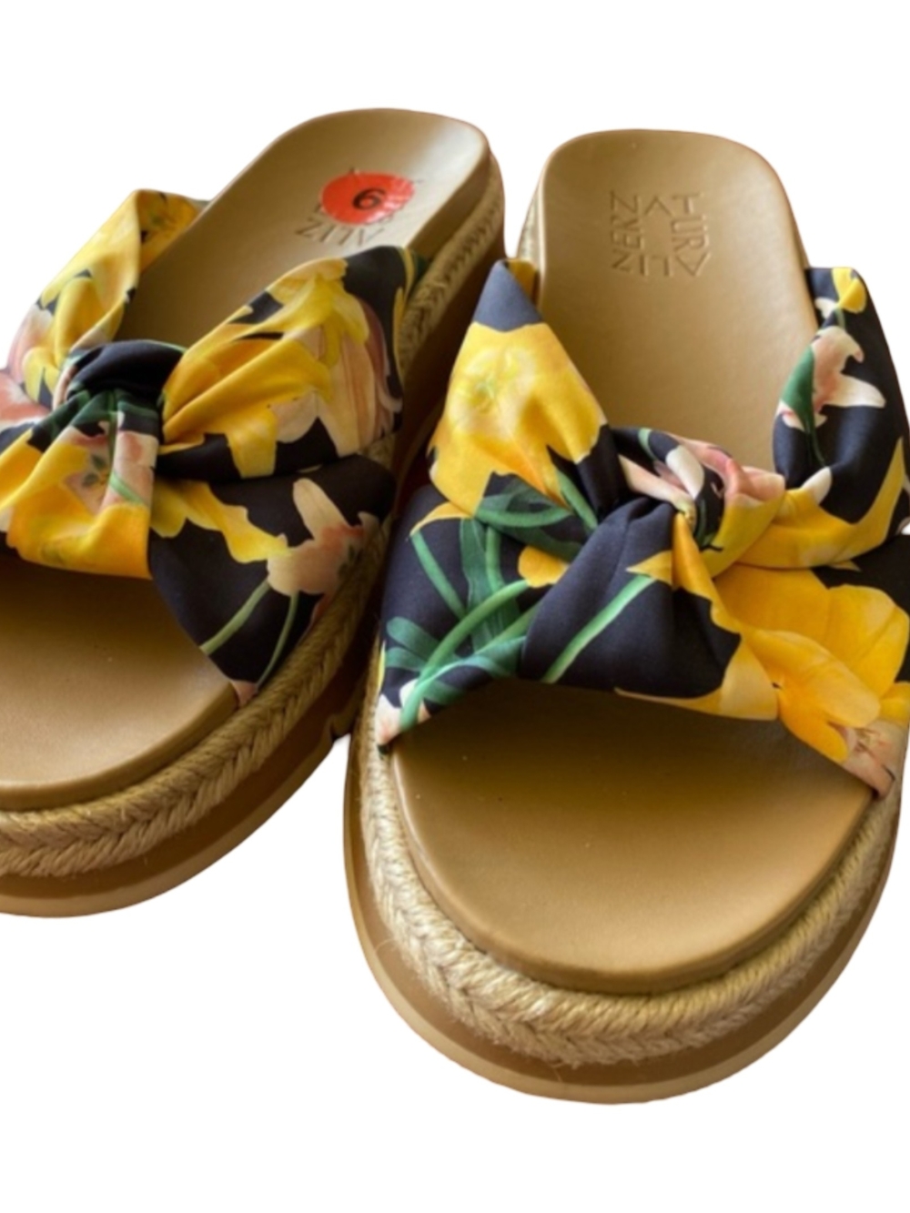 Naturalizer Dayana Yellow Floral Knot Espadrille Slide Slip On Sandals Shoes 6